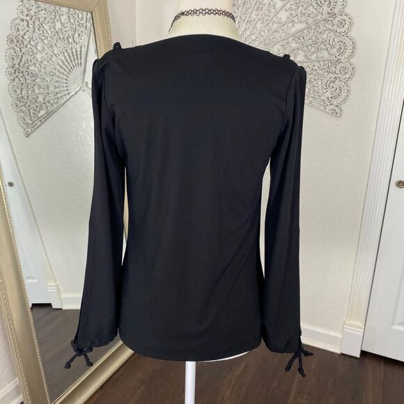 Whimsygoth Black Open Arm Cutout Vintage Cowl Neck Blouse Top Paper Tag Size S - Picture 7 of 9